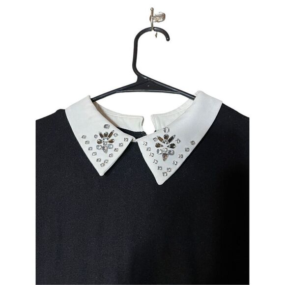 Loft Jeweled Collar Black Midi Dress Size 8 - Picture 5 of 10
